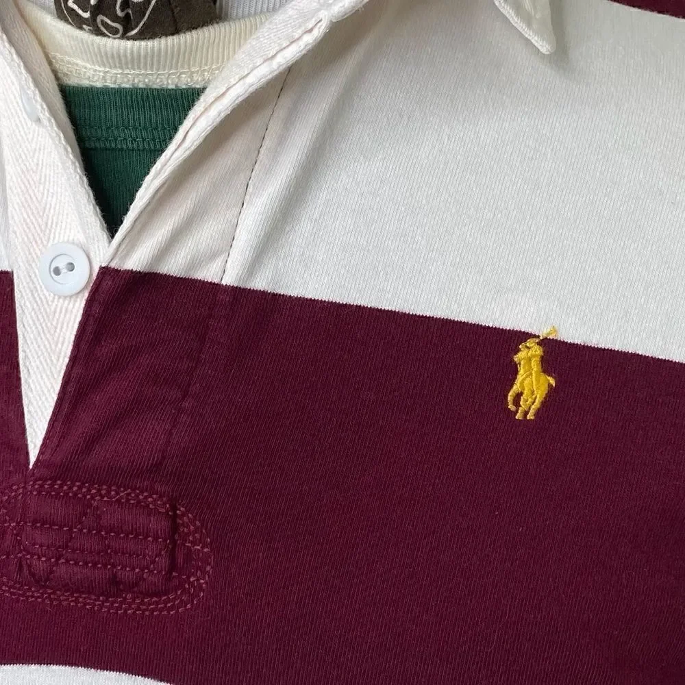 Polo Ralph Lauren Maroon & White Stripe Iconic Rugby Shirt